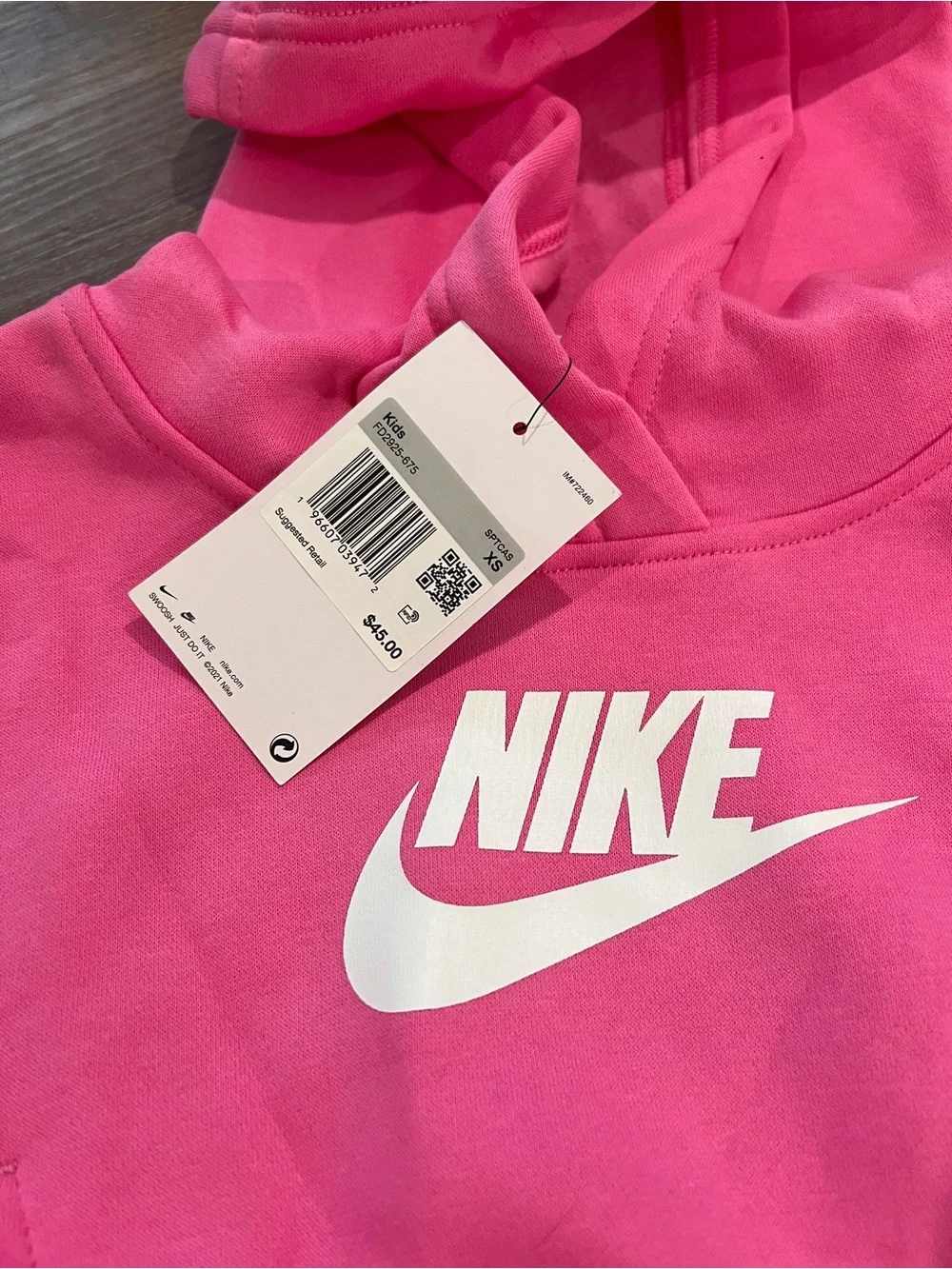 Nike Kids Hot Pink Pullover Hoodie with White Logo